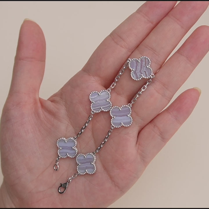 Preloved Van Cleef & Arpels Vintage Alhambra Chalcedony 5 Motif 18K White Gold Bracelet