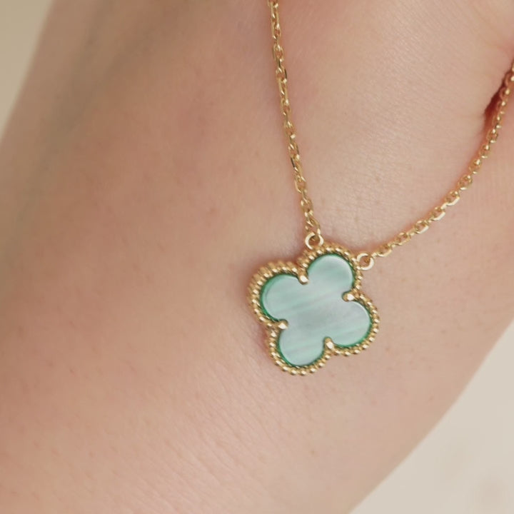 Van Cleef & Arpels Vintage Alhambra Malachite 18K Yellow Gold Pendant Necklace