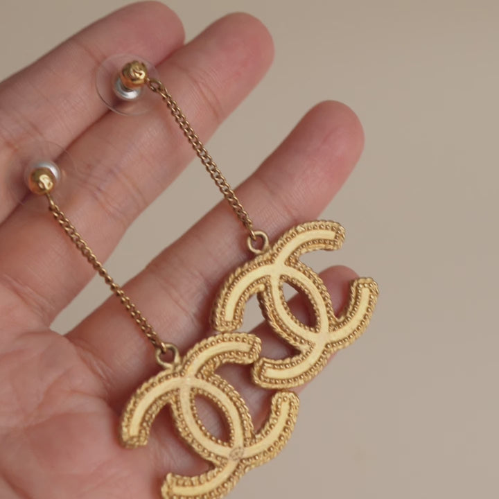 Chanel CC Large Drop Golden Tone Earrings