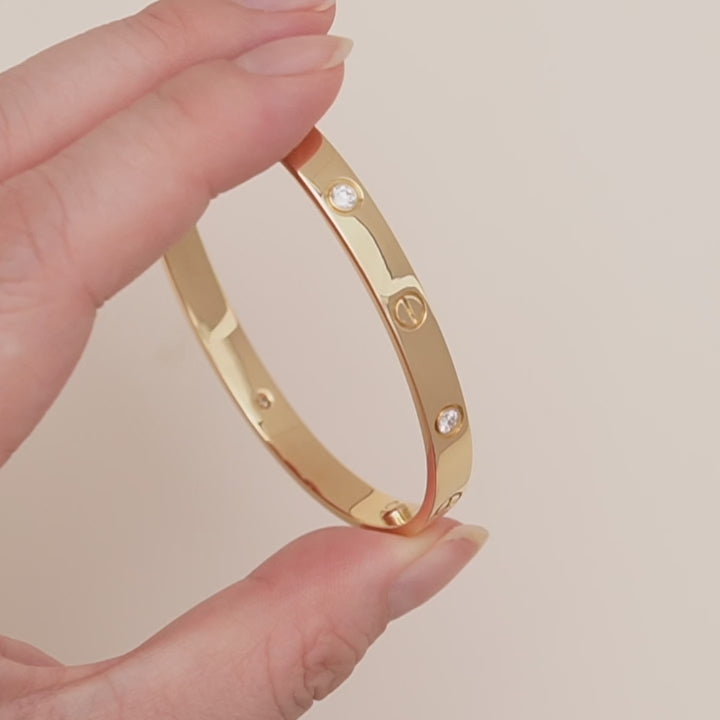 Preloved Cartier Love 4 Diamond 18K Yellow Gold Bracelet Size 18
