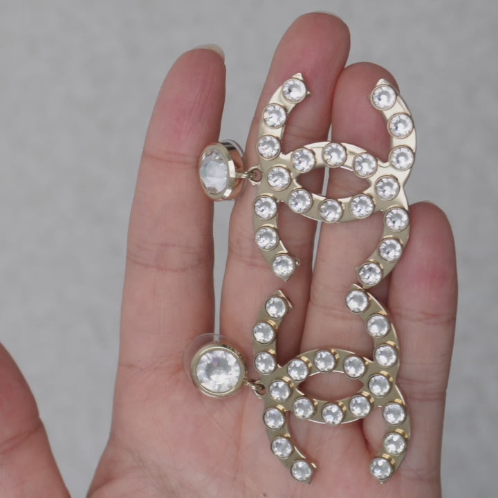 Preowned Chanel CC Logo Crystal Drop Earrings