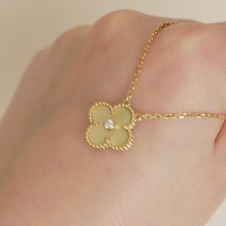 Van Cleef & Arpels Vintage Alhambra Gold Mother Of Pearl Diamond 2018 Holiday Pendant Necklace