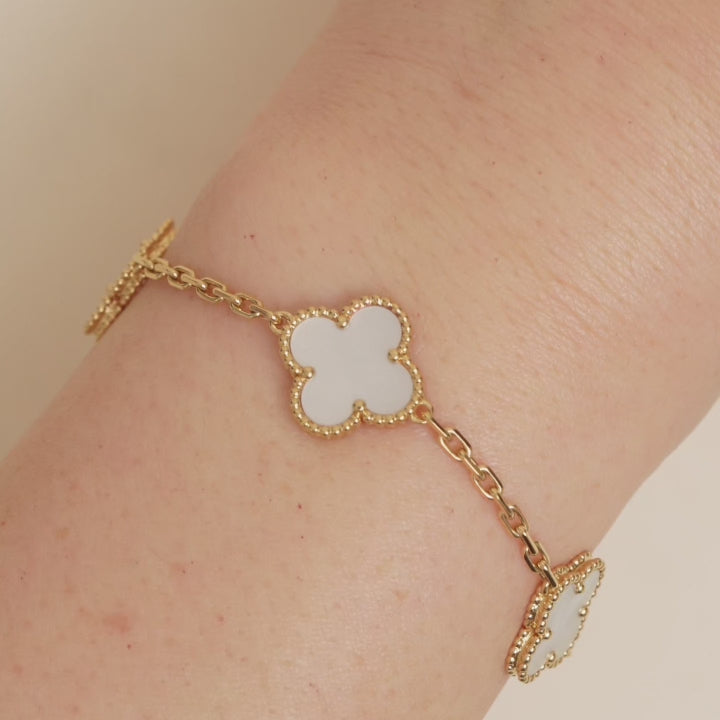 Van Cleef & Arpels Vintage Alhambra Mother of Pearl 18K Yellow Gold Bracelet
