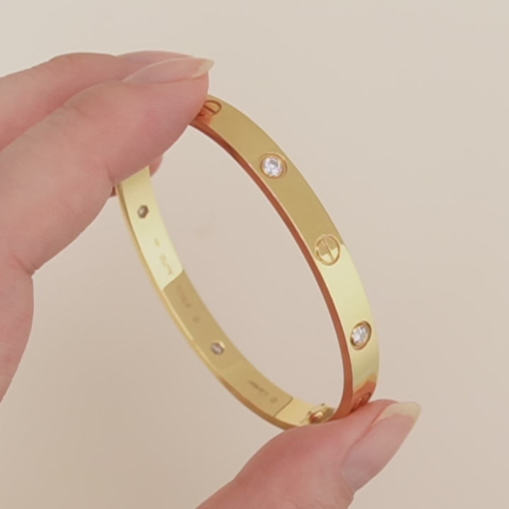Preloved Cartier Love 4 Diamond 18K Yellow Gold Bracelet Size 17
