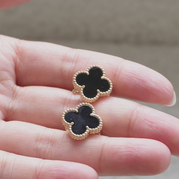 Van Cleef & Arpels Vintage Alhambra Onyx Yellow Gold Earrings