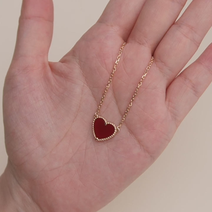 Preloved VCA Lucky Alhambra Carnelian Heart 18K Rose Gold Pendant Necklace