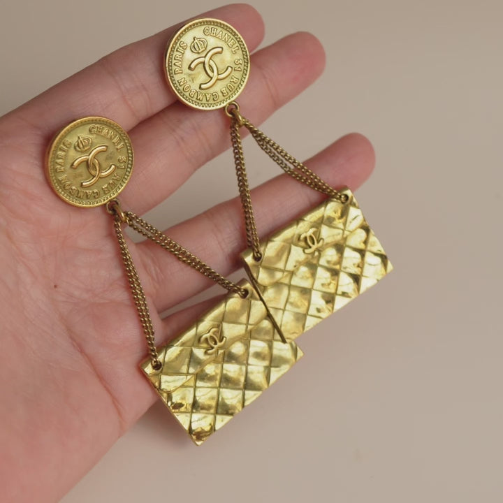 Preowned Chanel CC Coin Quilted Flap Bag Drop Earrings
