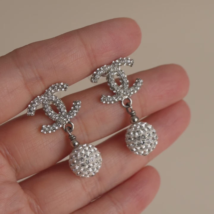 Preloved Chanel Encrusted Crystal CC Dangle Earrings