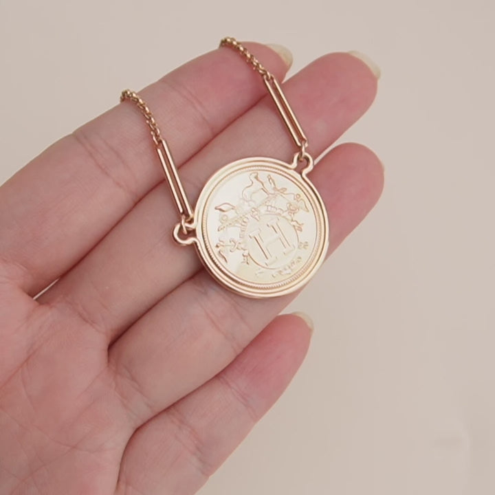Preloved Hermès 18K Rose Gold Coin Pendant Necklace
