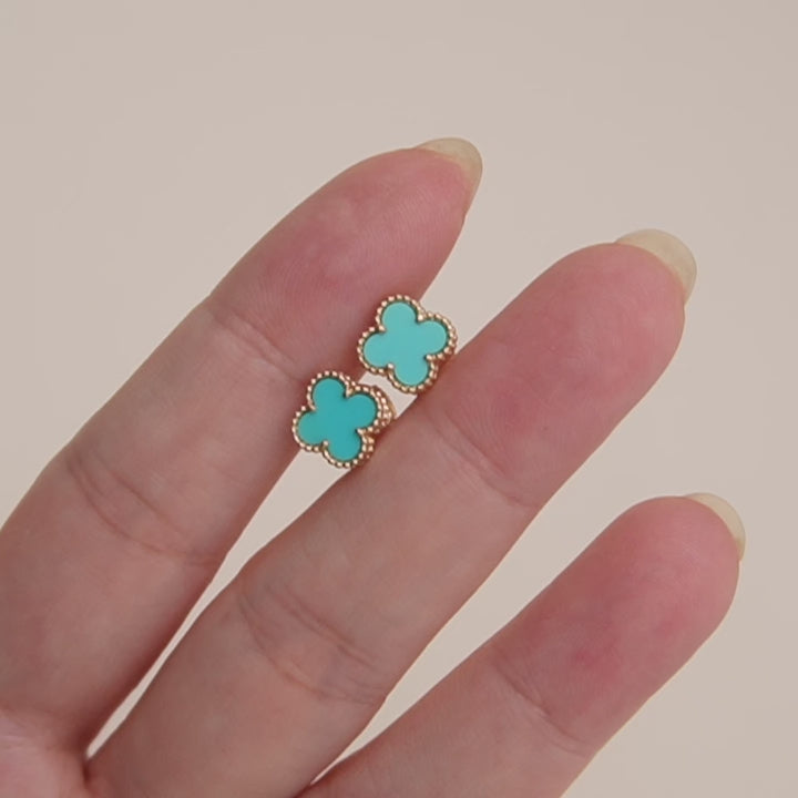 Second Hand Van Cleef & Arpels Sweet Alhambra Turquoise 18K Yellow Gold Earrings