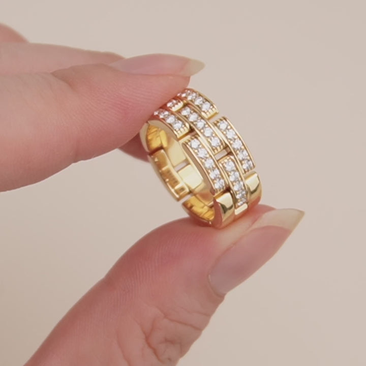 Used Cartier Maillon Panthère Half Paved Diamond 18K Yellow Gold Ring