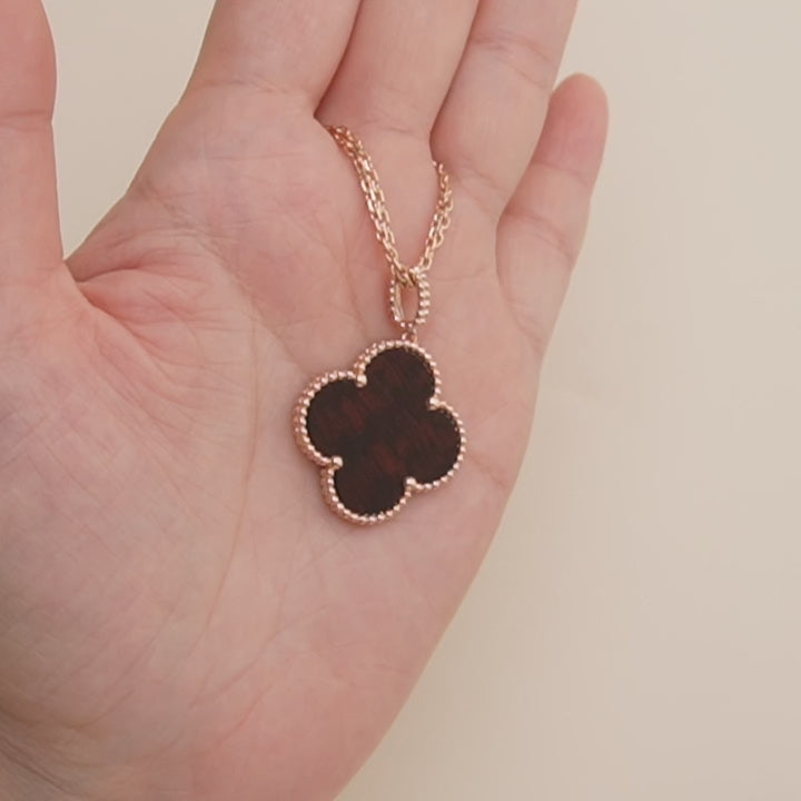 Used Van Cleef & Arpels Magic Alhambra Letterwood 18k Rose Gold Pendant Necklace