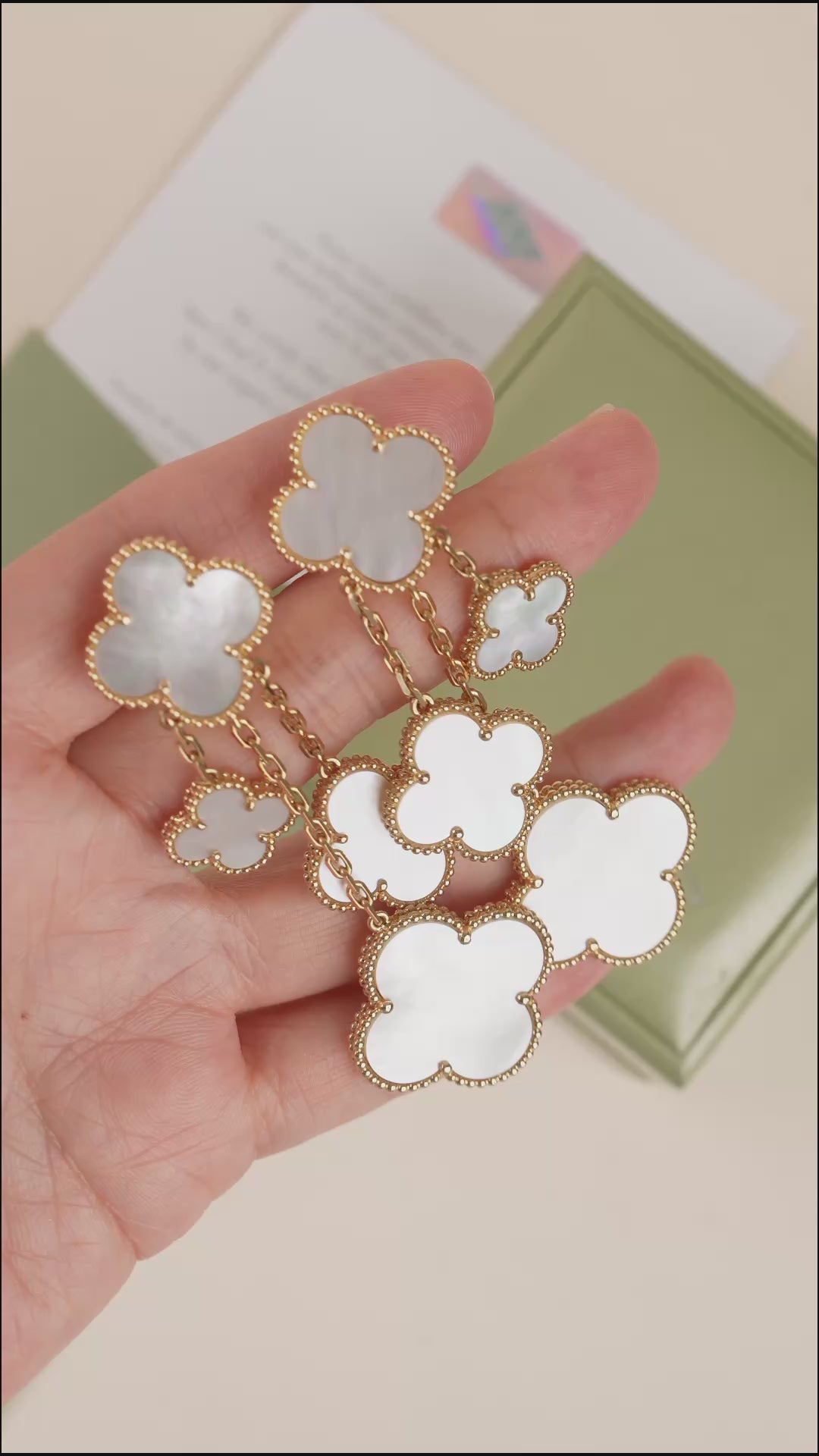 Van Cleef Magic Alhambra 4 motif Mother of Pearl 18K Yellow Gold Earrings