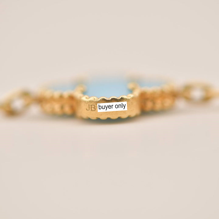 Second Hand Van Cleef 5 Motif Turquoise Alhambra 18K Yellow Gold Bracelet