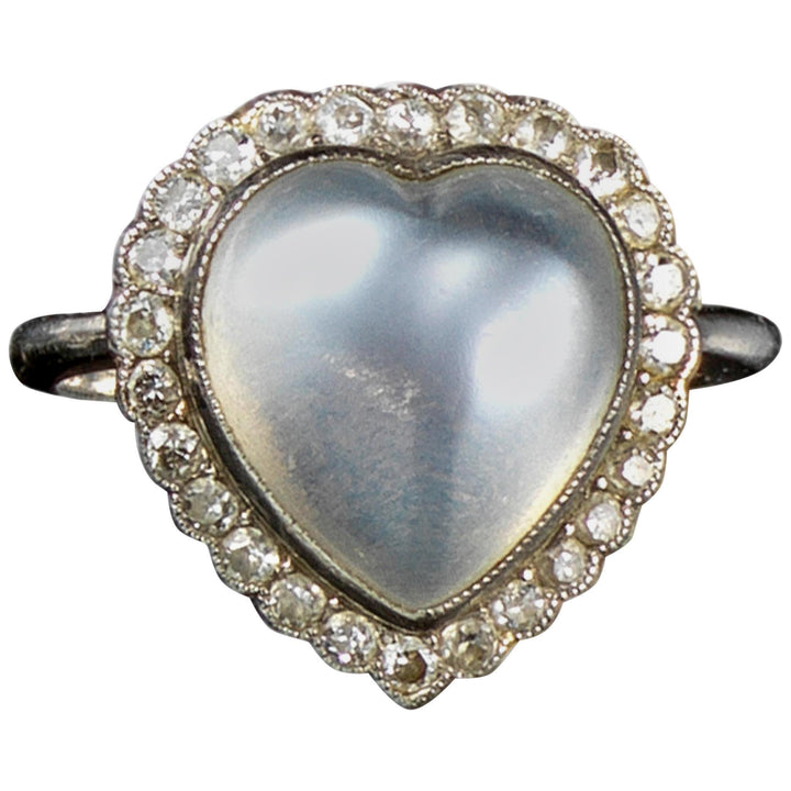 Antique Moonstone Diamond Heart Cluster Ring