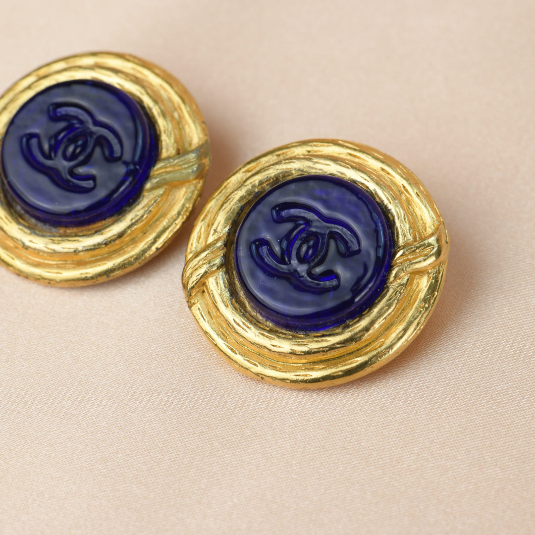 Preowned Chanel Vintage Blue Gripoix CC   Earrings
