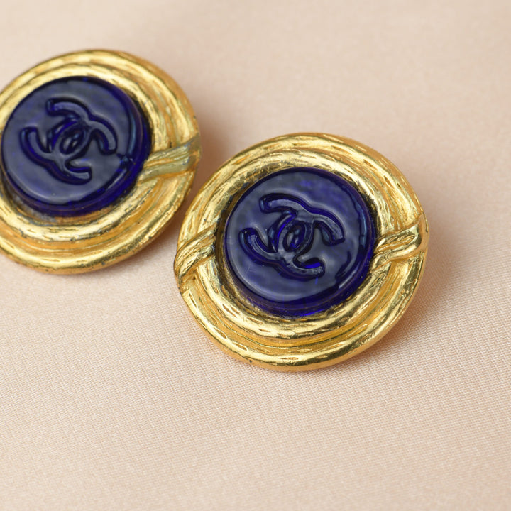 Preowned Chanel Vintage Blue Gripoix CC   Earrings