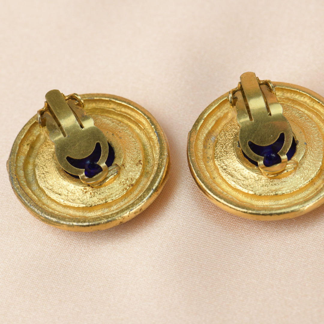 Second Hand Chanel Vintage Blue Gripoix CC  Clip-on Earrings