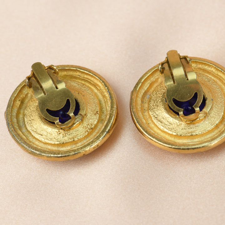 Second Hand Chanel Vintage Blue Gripoix CC  Clip-on Earrings