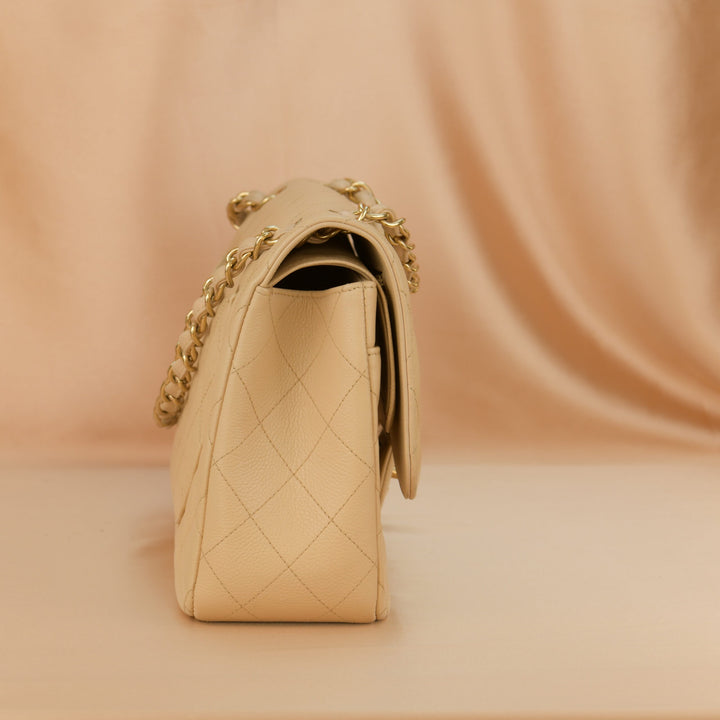 Chanel Beige Calfskin Leather Jumbo Classic Double Flap Bag