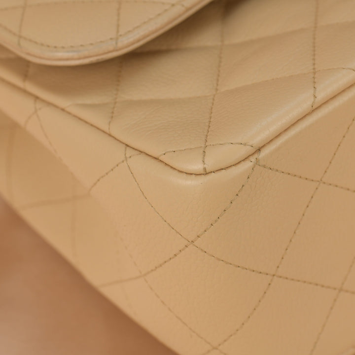 Chanel Beige Calfskin Leather Jumbo Classic Double Flap Bag