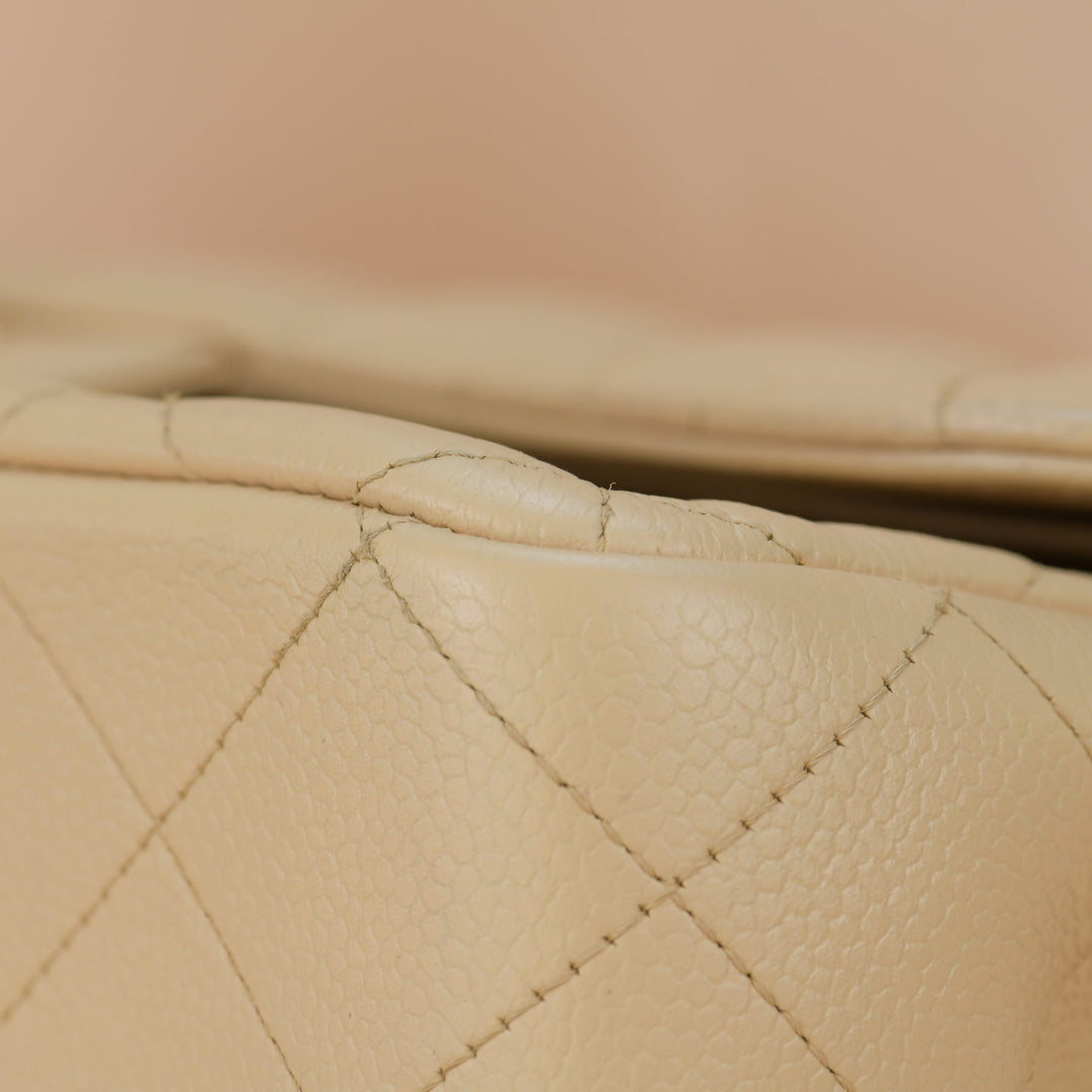 Chanel Beige Calfskin Leather Jumbo Classic Double Flap Bag