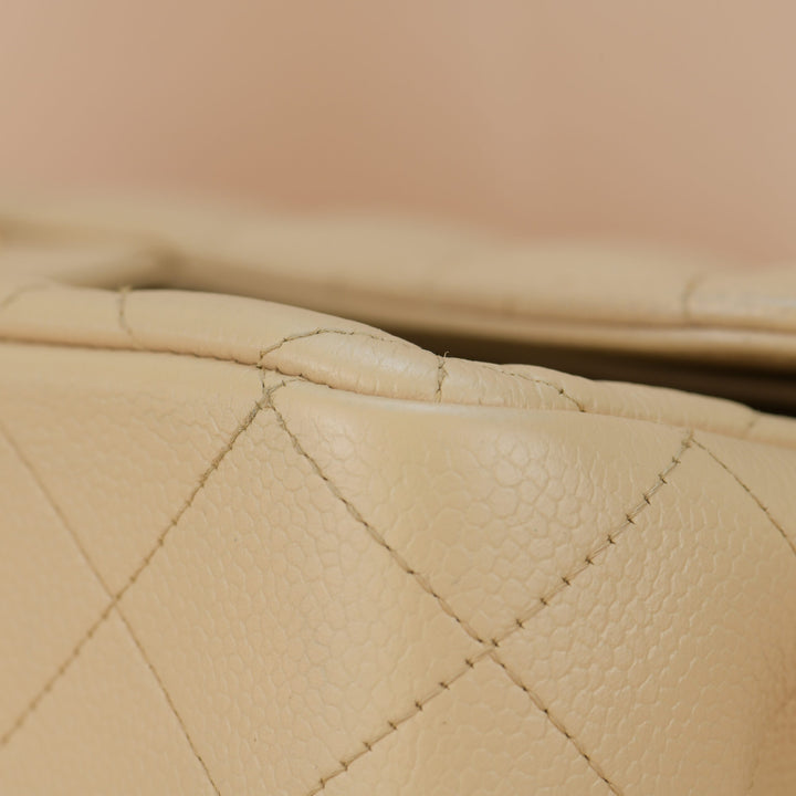 Chanel Beige Calfskin Leather Jumbo Classic Double Flap Bag