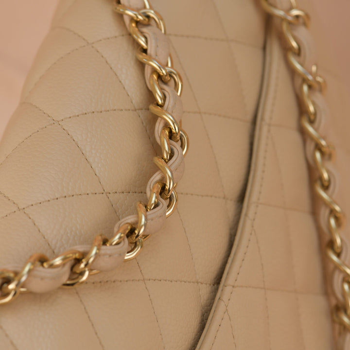 Chanel Beige Calfskin Leather Jumbo Classic Double Flap Bag