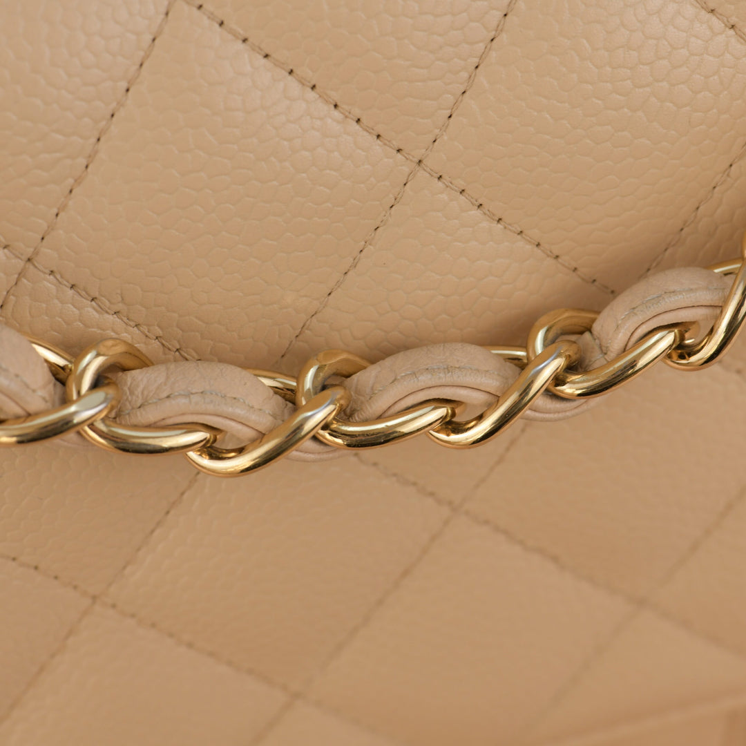 Chanel Beige Calfskin Leather Jumbo Classic Double Flap Bag