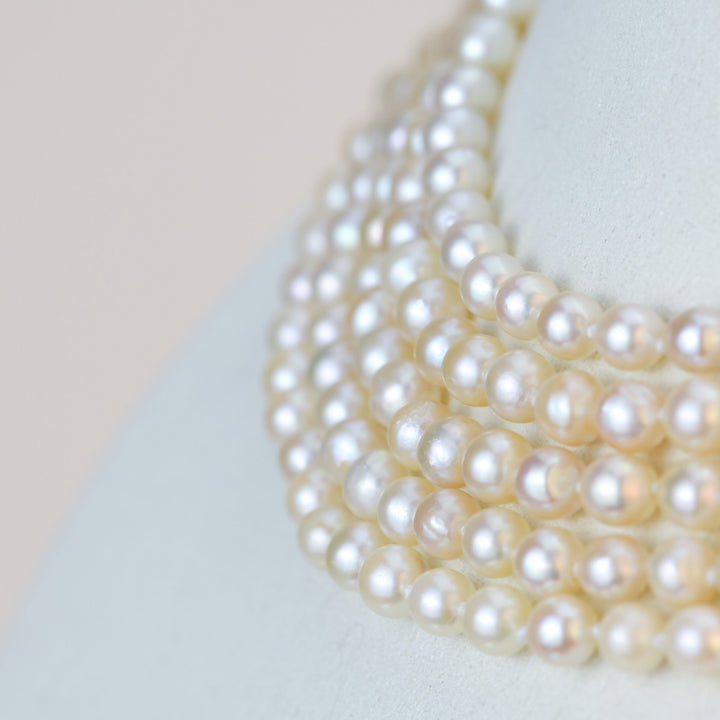 Cultured Pearls Diamond 18K White Gold Multi-String Necklace