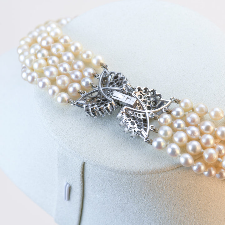Cultured Pearls Diamond 18K White Gold Multi-String Necklace