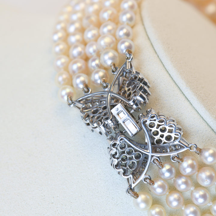 Cultured Pearls Diamond 18K White Gold Multi-String Necklace