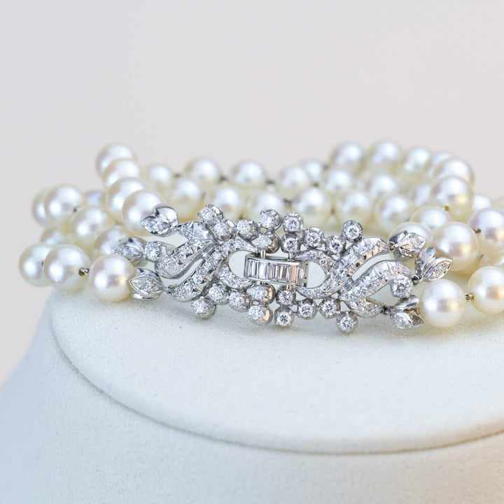 Used Preloved Cultured Pearl Diamond 18K Gold Bracelet
