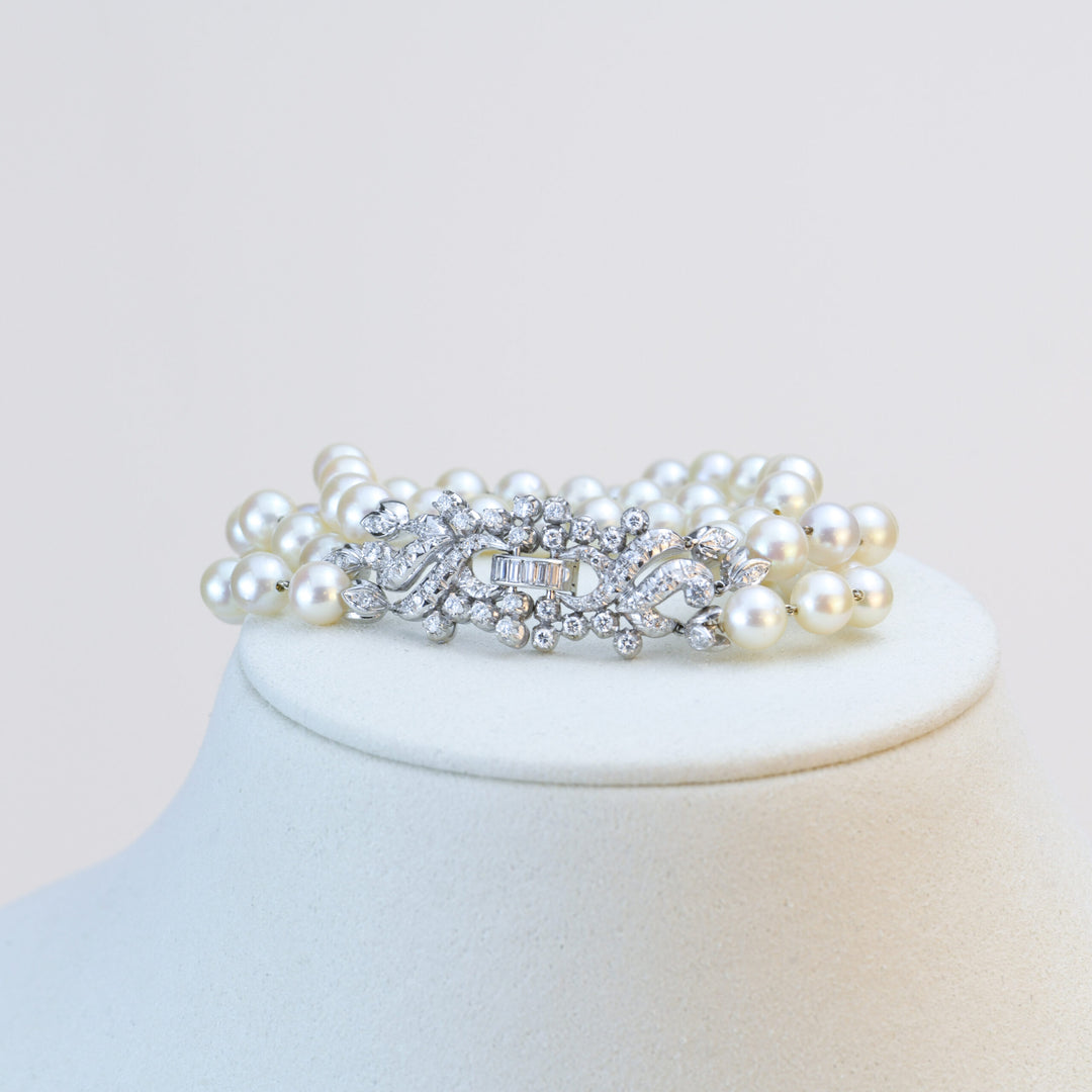 Second Hand Cultured Pearl Diamond 18K Gold Bracelet