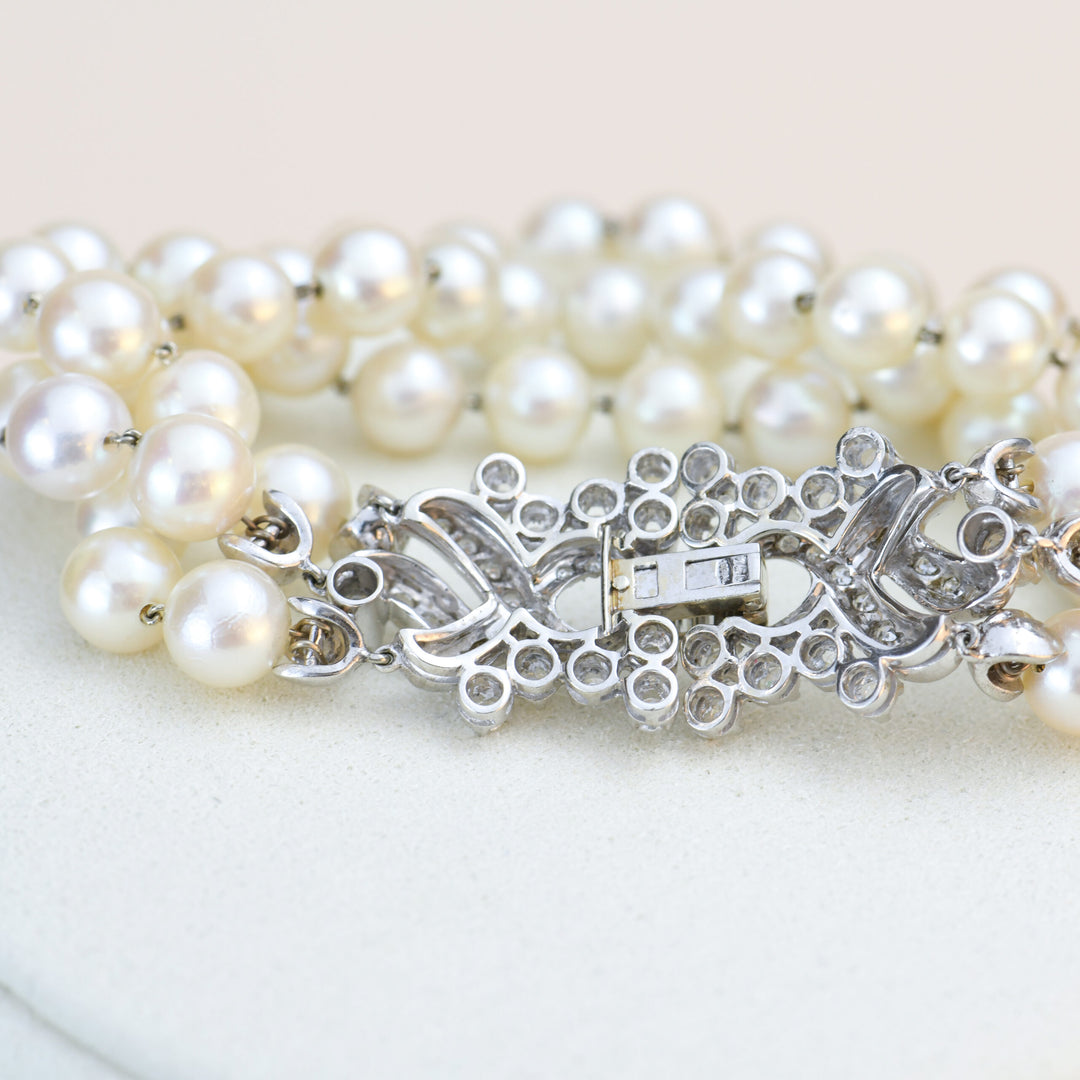 Preowned Cultured Pearl Diamond 18K Gold Bracelet