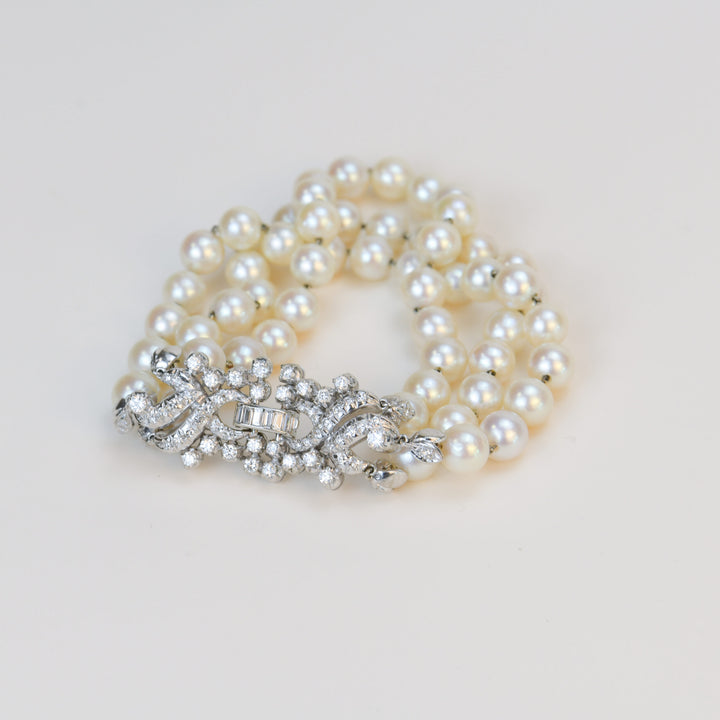 Preloved Cultured Pearl Diamond 18K Gold Bracelet