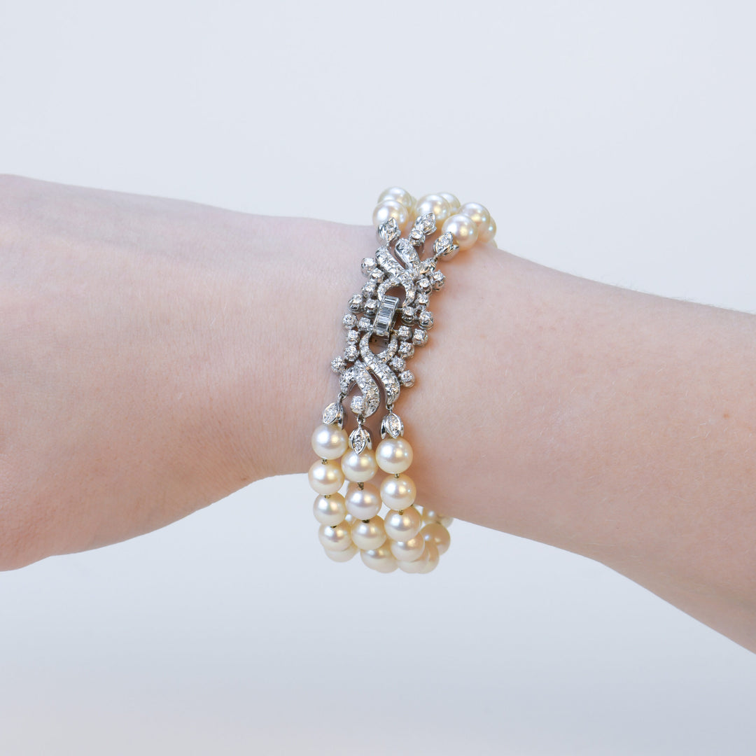 Second hand Cultured Pearl Diamond 18K White Gold Bracelet