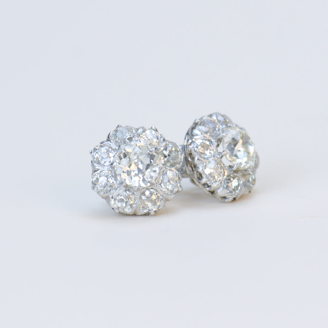 Used Victorian Diamond Platinum Stud Earrings