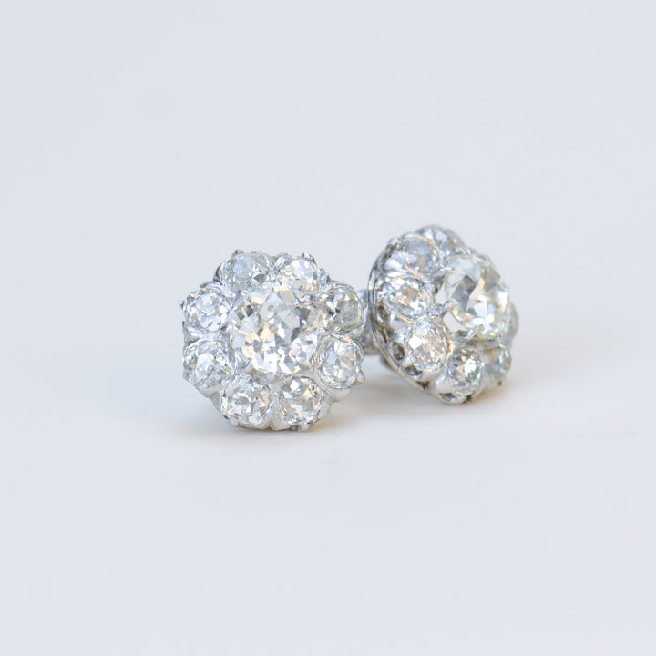 Used Victorian Diamond Platinum Stud Earrings