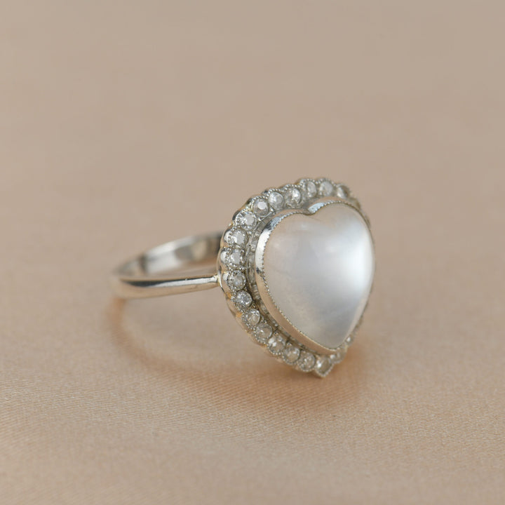 Antique Moonstone Diamond Heart Cluster Ring
