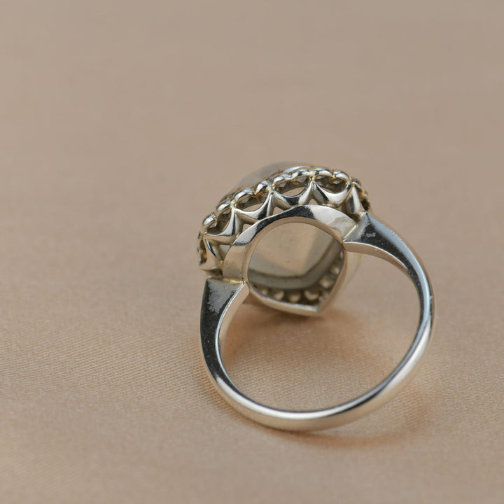 Antique Moonstone Diamond Heart Cluster Ring