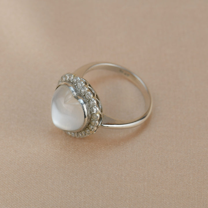 Antique Moonstone Diamond Heart Cluster Ring