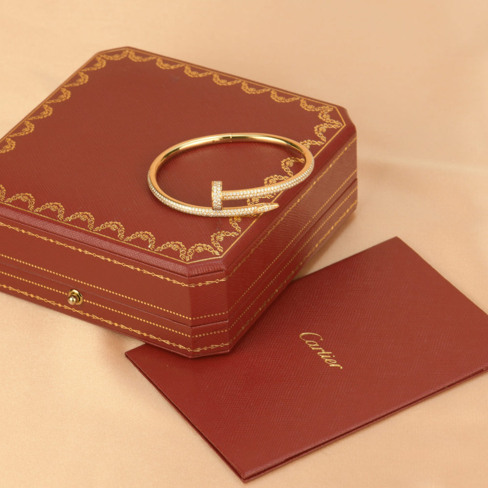 Preowned Cartier Juste Un Clou Pave Diamond 18k Yellow Gold Bracelet Size 16