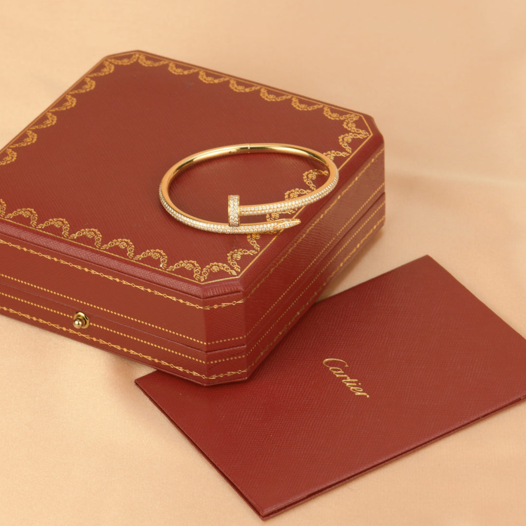Preowned Cartier Juste Un Clou Pave Diamond 18k Yellow Gold Bracelet Size 16