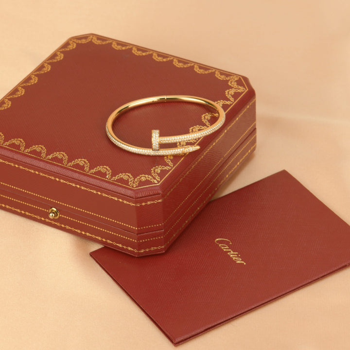 Preowned Cartier Juste Un Clou Pave Diamond 18k Yellow Gold Bracelet Size 16