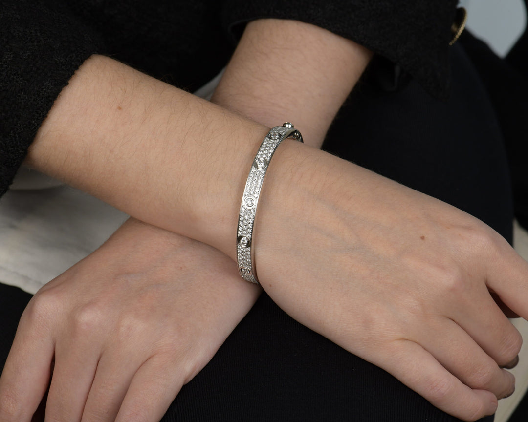 Second Hand Cartier Love Diamond Pave 18K White Gold Bracelet