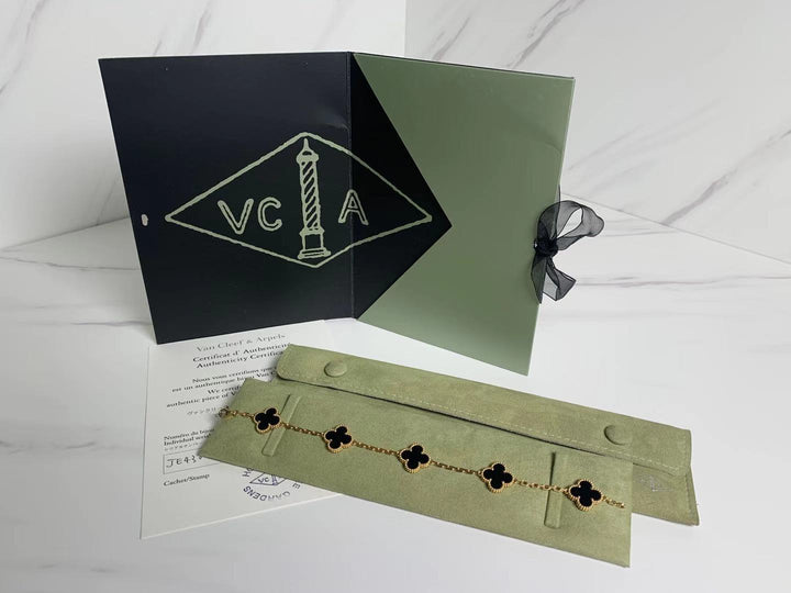 Van Cleef Arpels Black Onyx Vintage Alhambra 18k Gold Bracelet