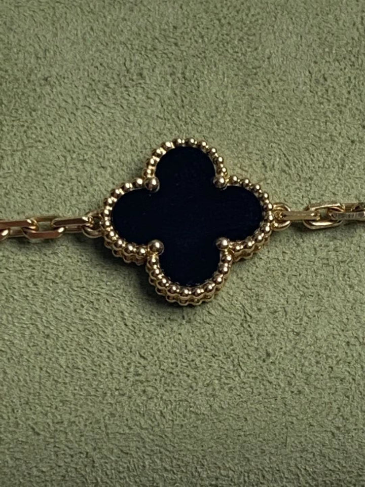Van Cleef Arpels Black Onyx Vintage Alhambra 18k Gold Bracelet