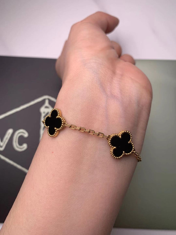 Van Cleef Arpels Black Onyx Vintage Alhambra 18k Gold Bracelet