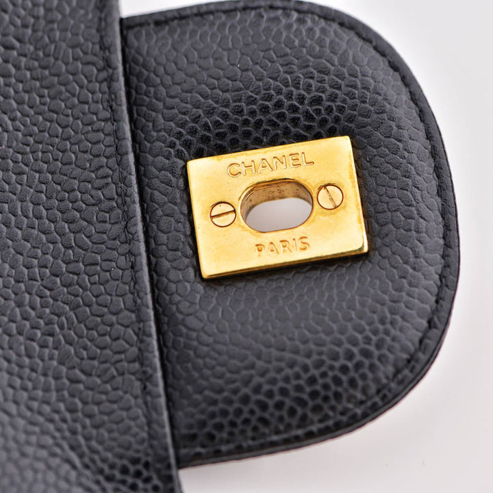 Preowned Chanel Jumbo Black Calfskin Caviar Double Flap Handbag